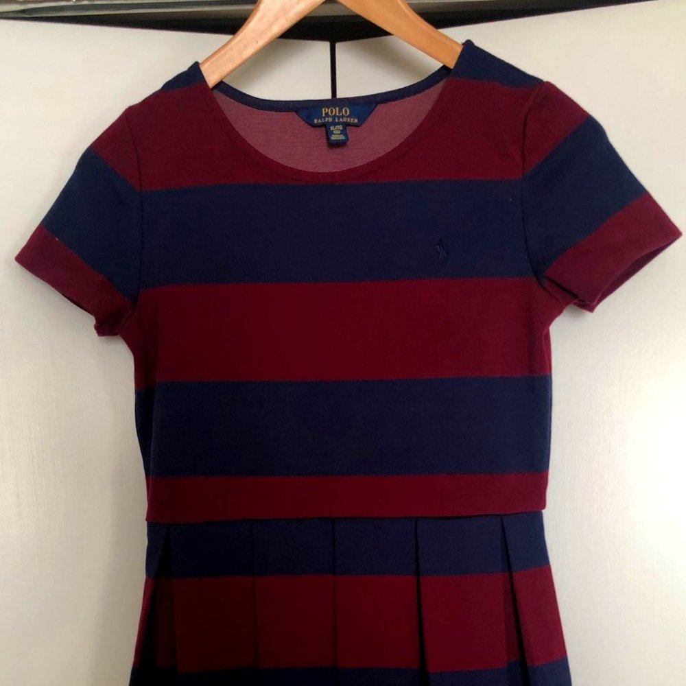 POLO by Ralph Lauren Short Sleeve Striped Dress Burgundy/Newport Navy Size XL/16